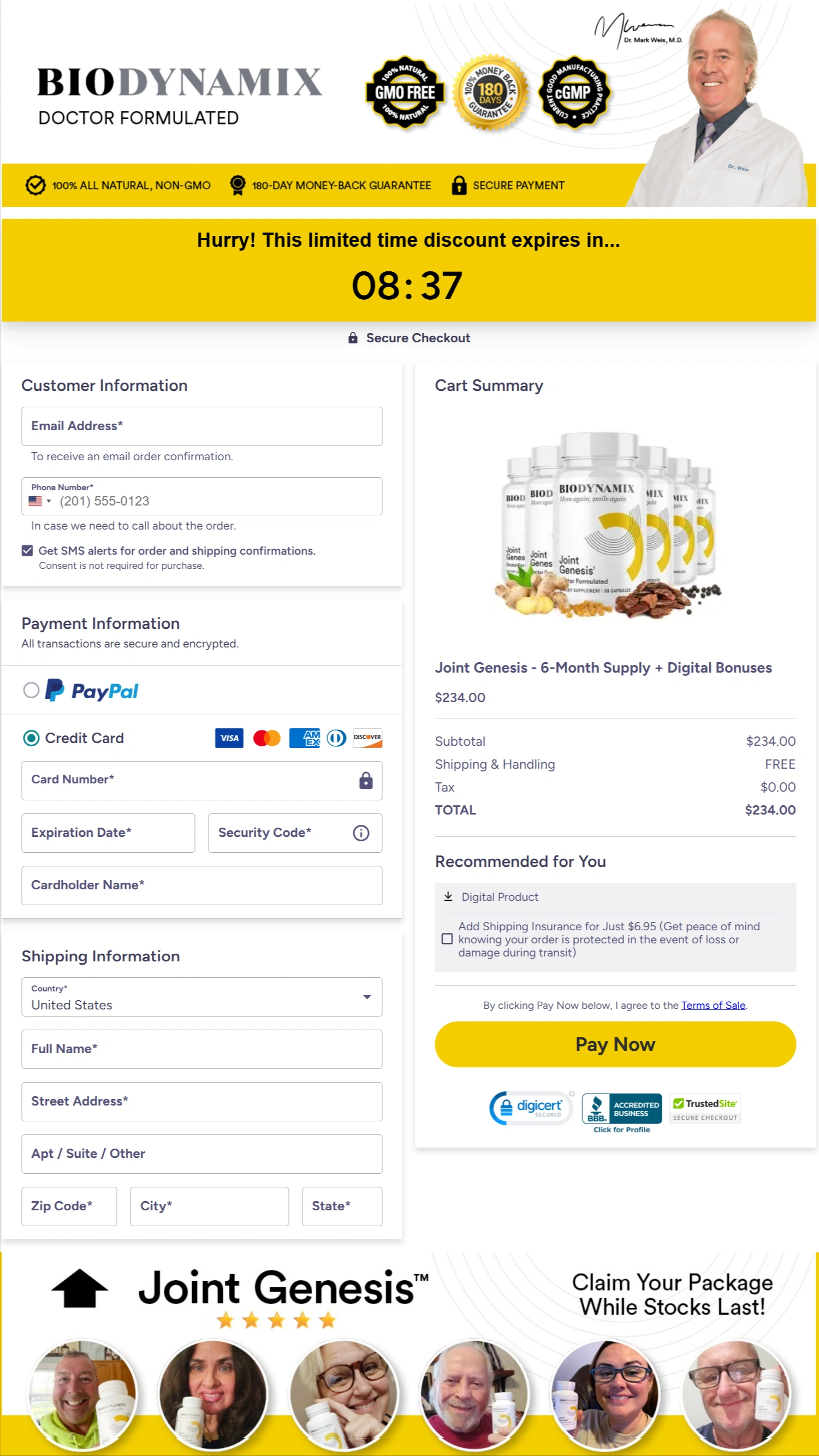 Joint Genesis checkout page